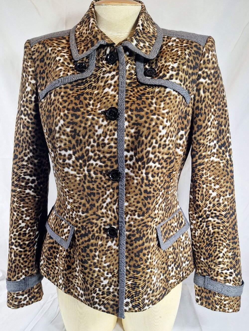 Anne Klein Women’s Vintage Lined Leopard Print Peplum Blazer Jacket 8